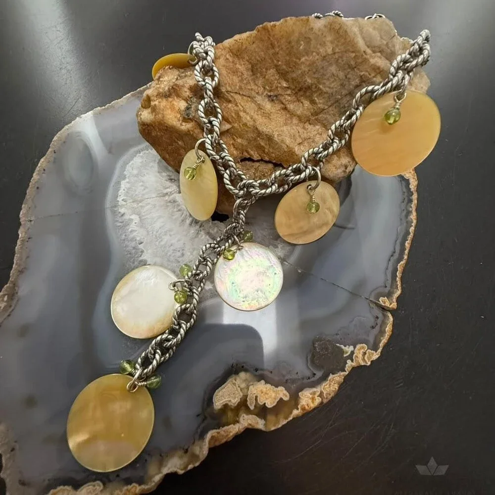 Carolyn Pollack Sterling Silver MOP Disc,Peridot Twisted Link Chain 20